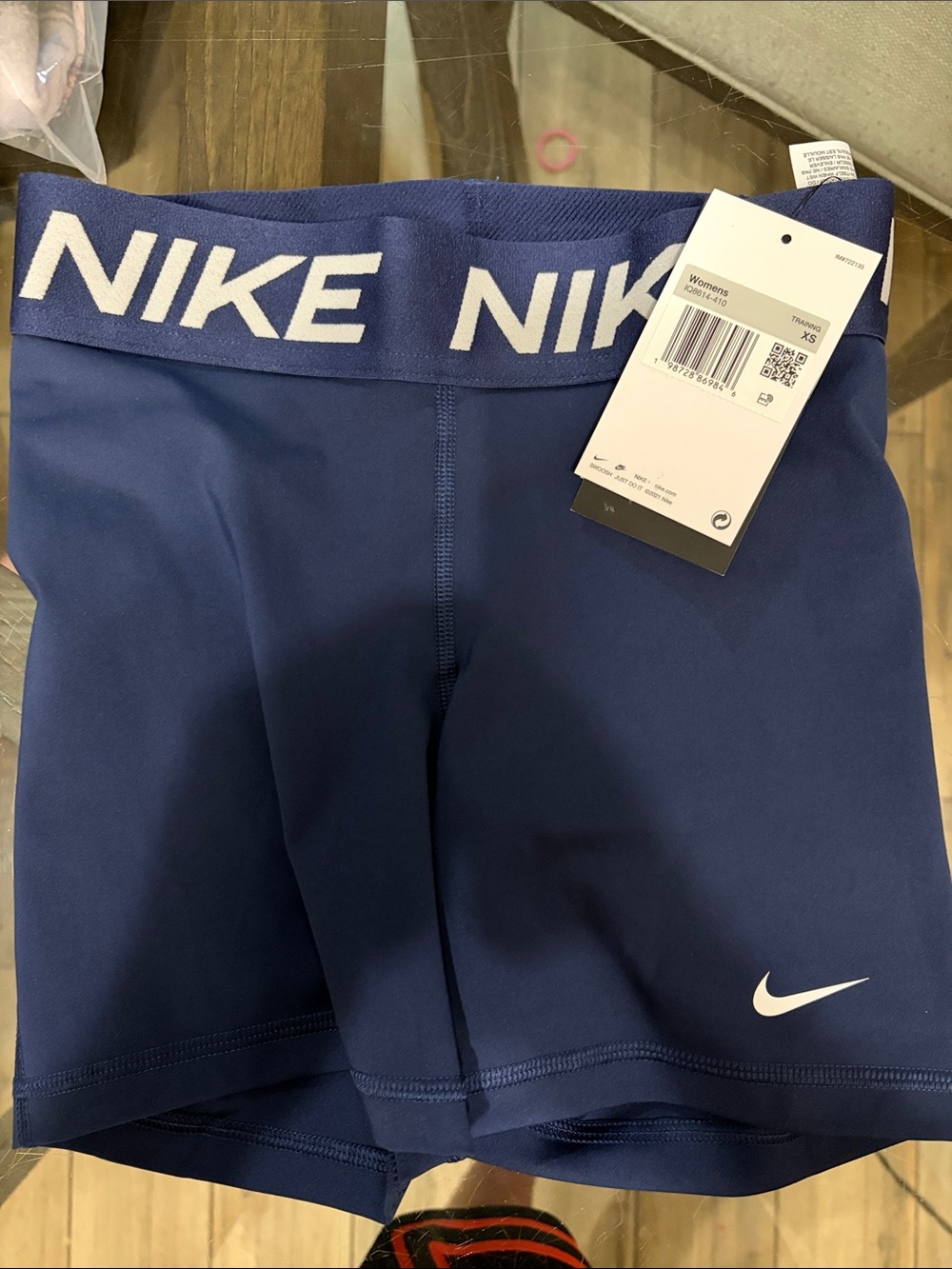 Nike pro women’s ' navy Blue Logo Elastic-Waist Bike Shorts